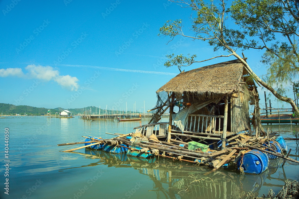 Floating accommodation (houseboat,raft) of local fishermen in the