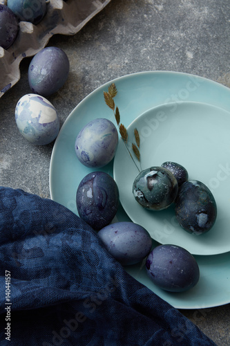 easter eggs with blue cloth