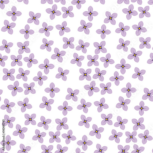 Lilac spring blossom surface design. Floral seamless pattern vector illustration. Violet flowers repeatable motif.