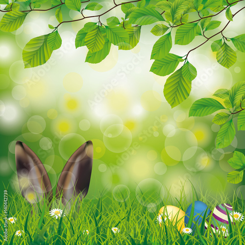 Easter Spring Hare Eggs Beech Twigs Flowers