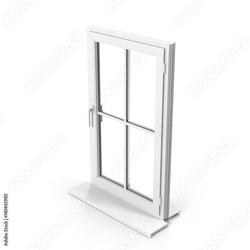 Fototapeta Naklejka Na Ścianę i Meble -  One door plastic window isolated on white. 3D illustration
