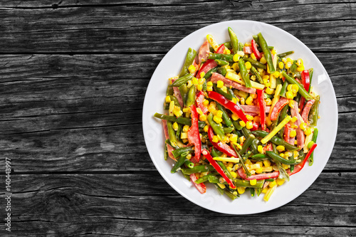 green beans, corn, ham and cheese salad