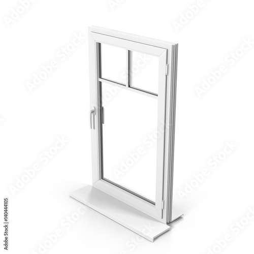 One door plastic window isolated on white. 3D illustration