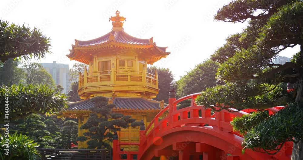 Golden Pagoda and Ornate Bridge at Chi Lin Nunnery