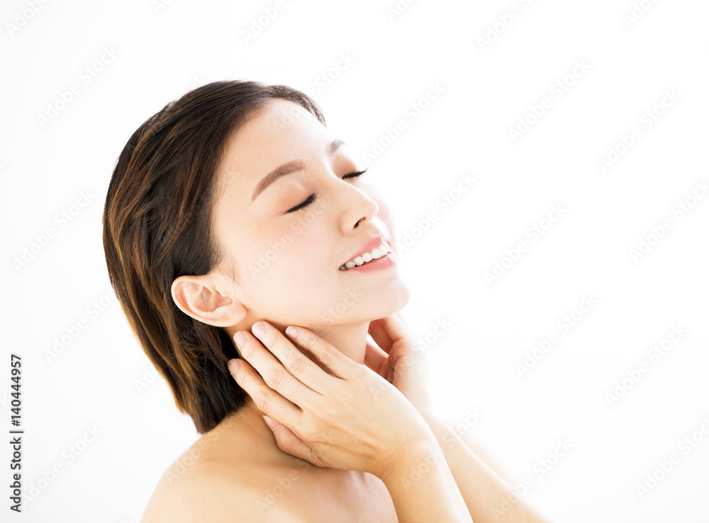 closeup asian beauty face isolated on white closeup asian beauty face isolated on white