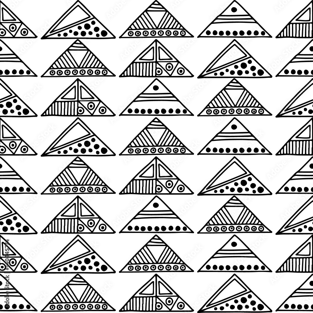 Seamless vector pattern. Black and white geometrical background with hand drawn decorative tribal elements. Print with ethnic, folk, traditional motifs. Graphic vector illustration. Seamless vector pattern. Black and white geometrical background with hand drawn decorative tribal elements. Print with ethnic, folk, traditional motifs. Graphic vector illustration.