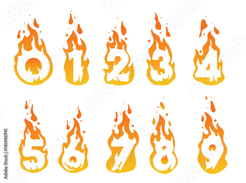 Illustration of burning numbers in a fire from number 1 to number 10