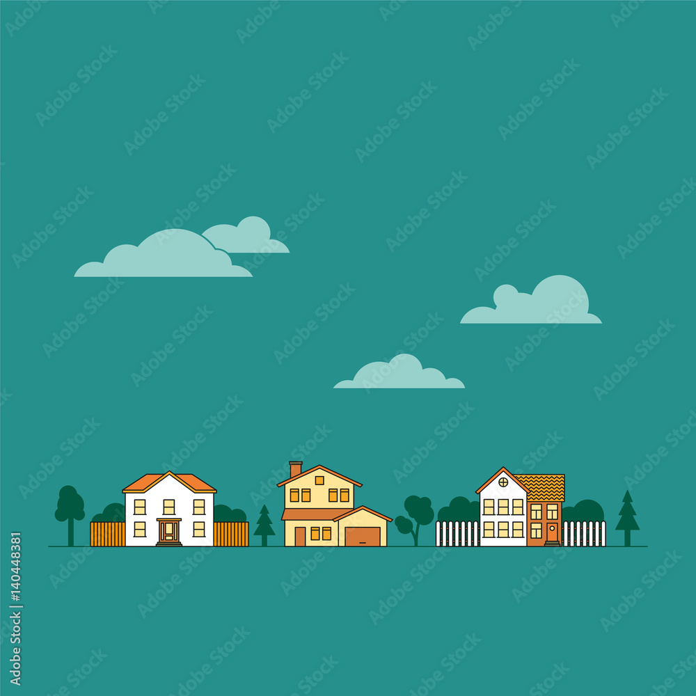 Suburban neighborhood vector illustration