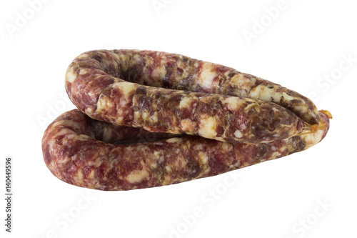 homemade dried sausage (finger-pushed), isolated on white background