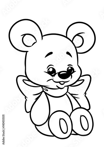 Bear funny bow coloring page cartoon Illustrations isolated image character
