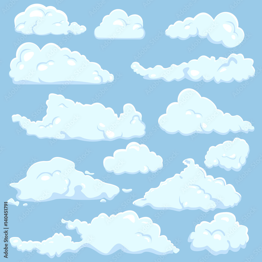 Vector Set of Cartoon Cloud on Blue Background Vector Set of Cartoon Cloud on Blue Background