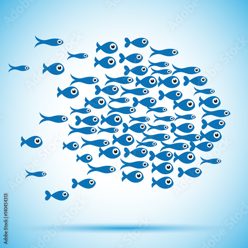 Illustration of the school of fishes under the sea, abstract shapes