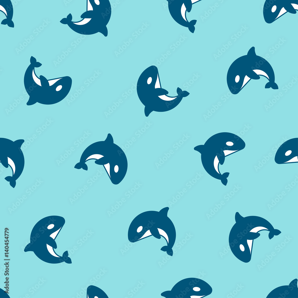 Naklejka premium Seamless pattern with killer whales.
