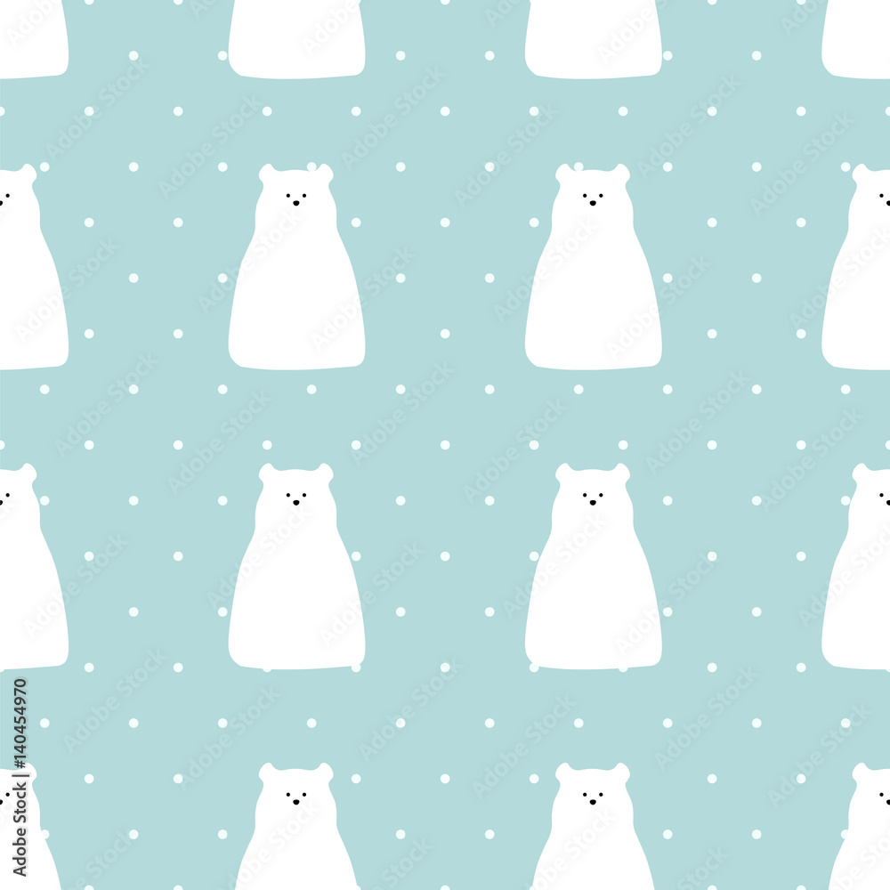 Vector flat polar bear illustration seamless pattern background. Vector flat polar bear illustration seamless pattern background.