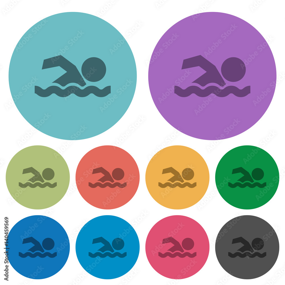 Swimming man color darker flat icons