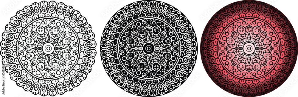Geometric floral mandala with leaves. Round ornament. Isolated