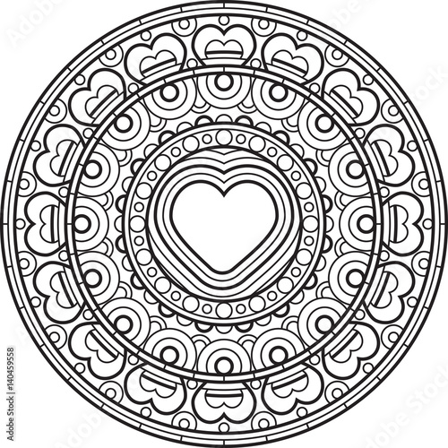 Mandala with heart. Decorative round ornament.