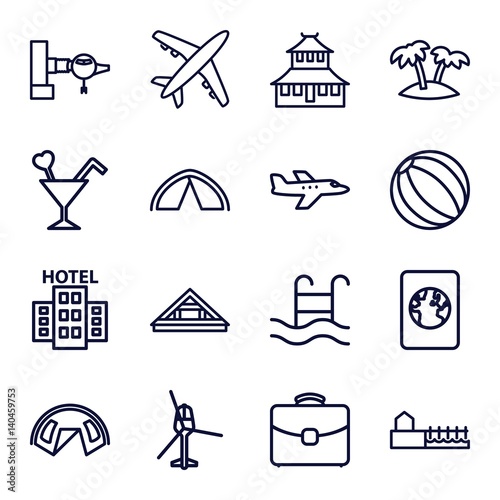 Set of 16 tourism outline icons