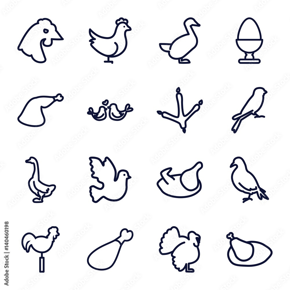 Set of 16 bird outline icons Set of 16 bird outline icons