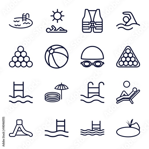 Set of 16 pool outline icons