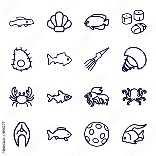 Set of 16 seafood outline icons