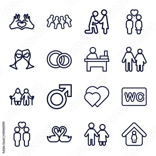 Set of 16 couple outline icons