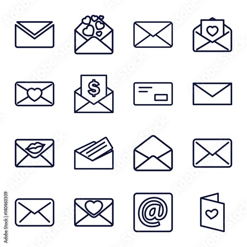 Set of 16 envelope outline icons
