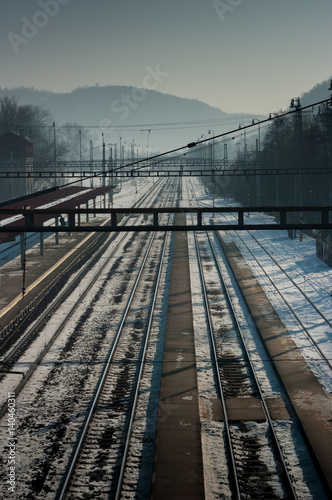 Snowy train station. The municipality Skalice, Czech Republic. photo