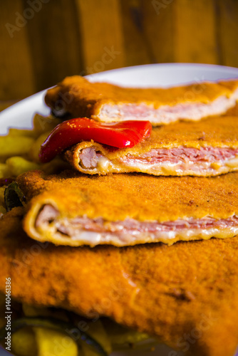 Delicious typical breaded and filled veal meat - Asturian cachopo