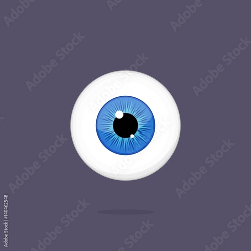 Human blue eye isolated on dark background. Eyeball iris pupil