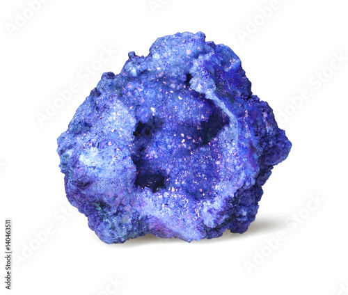 Azurite - sparkle geode deep blue ornamental stone isolated on white