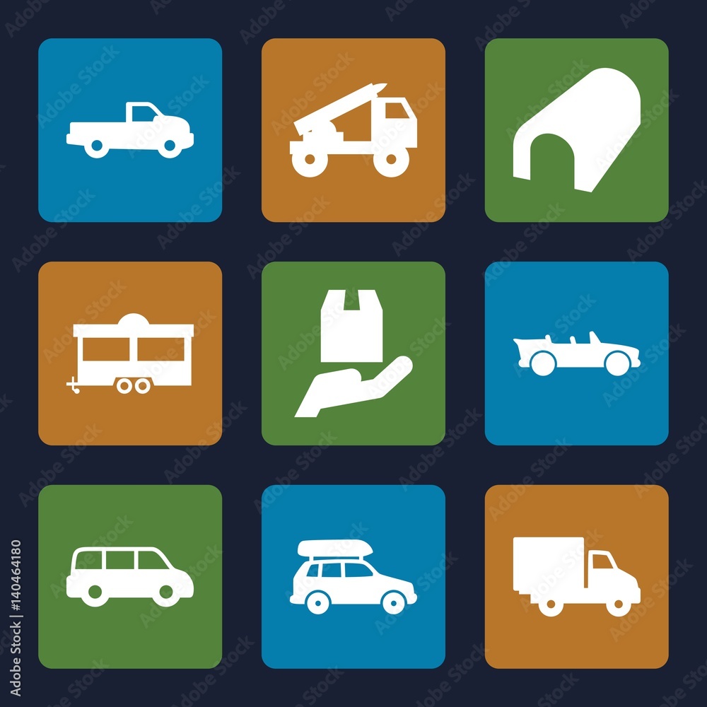 Set of 9 car filled icons Set of 9 car filled icons
