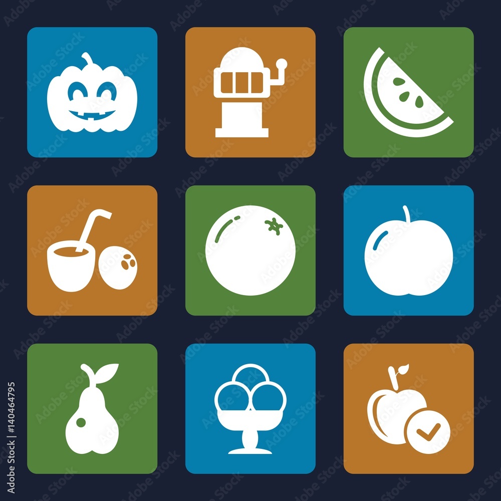 Set of 9 fruit filled icons Set of 9 fruit filled icons