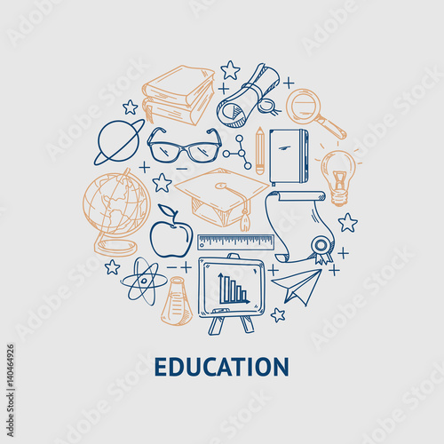 Education Line Vector Icons Set In Circle Shape.