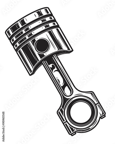 Isolated monochrome illustration of engine piston on white background photo