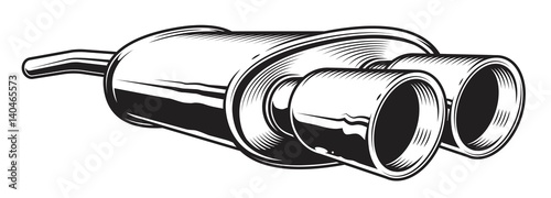 Isolated monochrome illustration of car exhaust pipe on white background photo