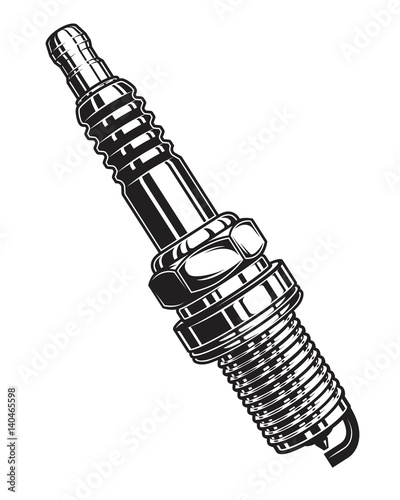 Isolated monochrome illustration of engine spark plug on white background
