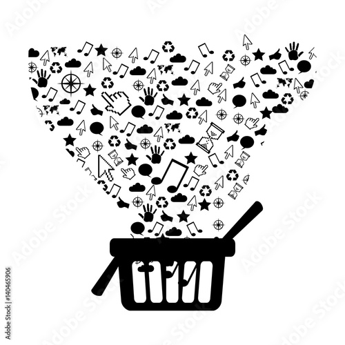 figure market basket with technological icon, vector illustraction design
