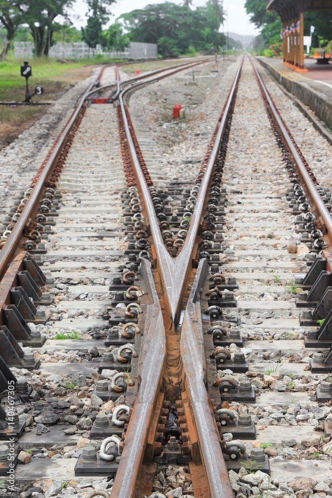 railway track on gravel for train transportation: Select focus with shallow depth of field : railway track on gravel for train transportation: Select focus with shallow depth of field :