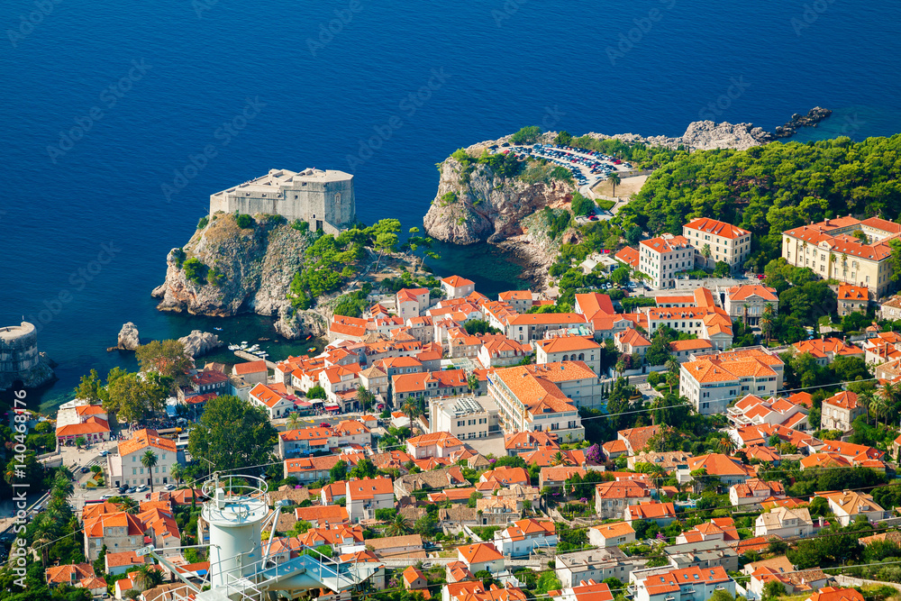 aerial view of the part of Dubrovnik Old town with Fort Lovrijenac