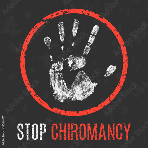 Vector illustration. Social problems. Stop chiromancy.