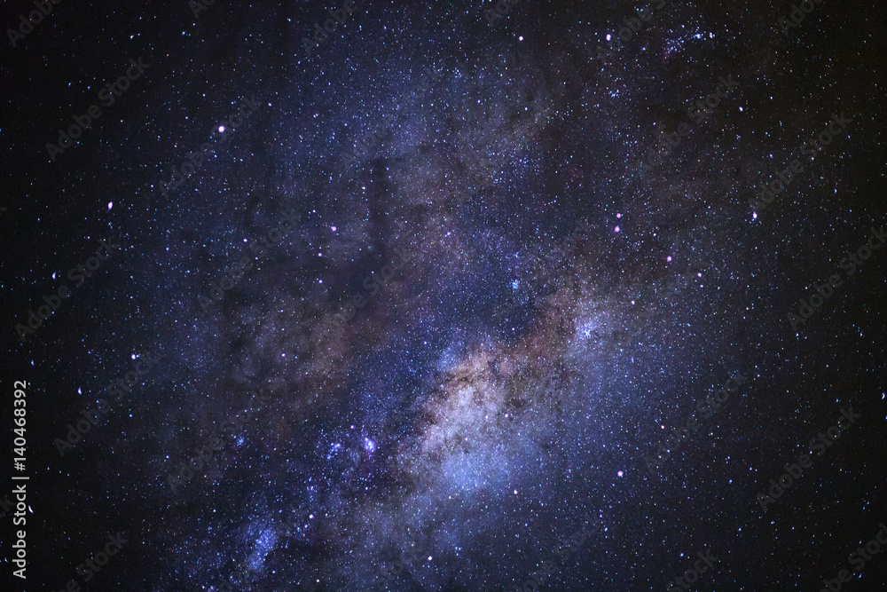 Fototapeta premium Close-up of Milky way galaxy with stars and space dust in the universe, Long exposure photograph, with grain.