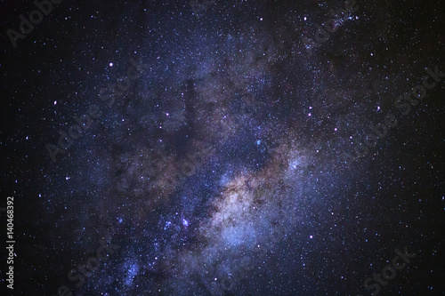 Close-up of Milky way galaxy with stars and space dust in the universe, Long exposure photograph, with grain.