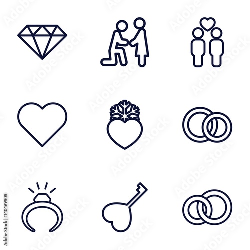 Set of 9 marriage outline icons