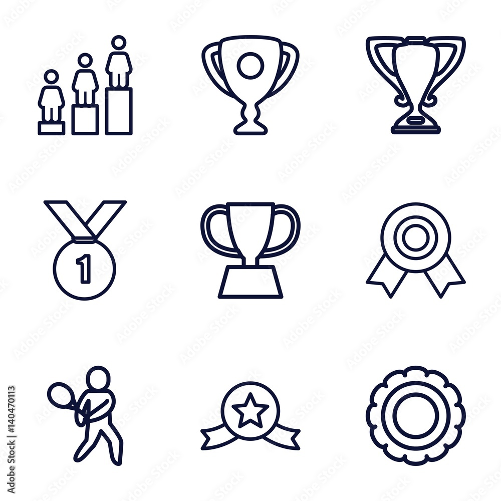 Set of 9 trophy outline icons Set of 9 trophy outline icons