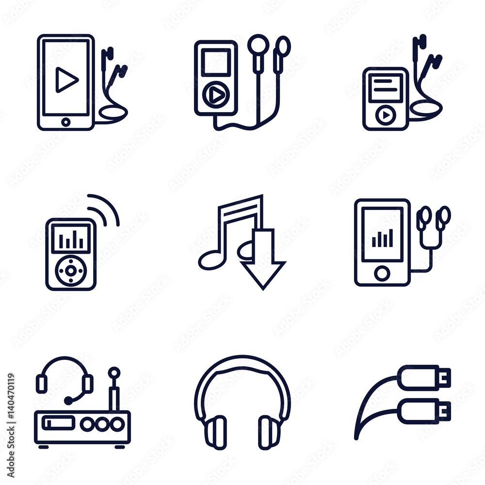 Set of 9 headphones outline icons
