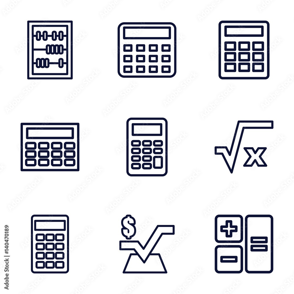 Set of 9 calculate outline icons Set of 9 calculate outline icons