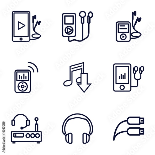 Set of 9 headphones outline icons