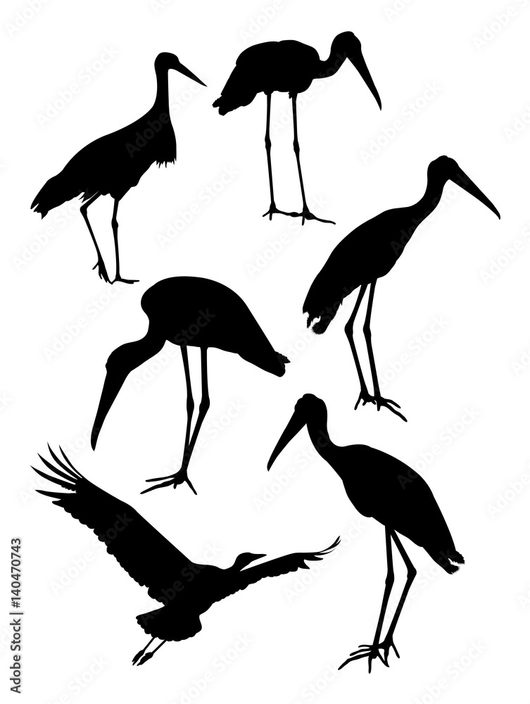 Fototapeta premium Storks birds animal silhouette. Good use for symbol, logo, mascot, web icon, sign, or any design you want.