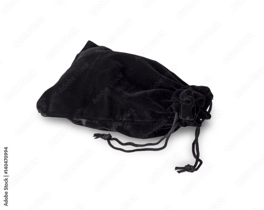 Black velvet pouch on the white background. Black velvet pouch on the white background.